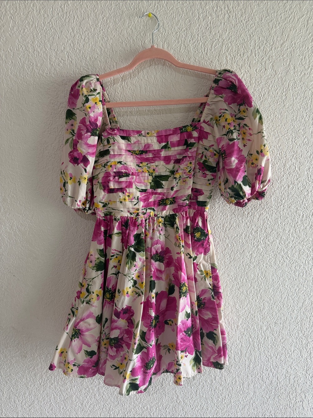 Abercrombie & Fitch Pink Floral Puff-Sleeve Mini Dress